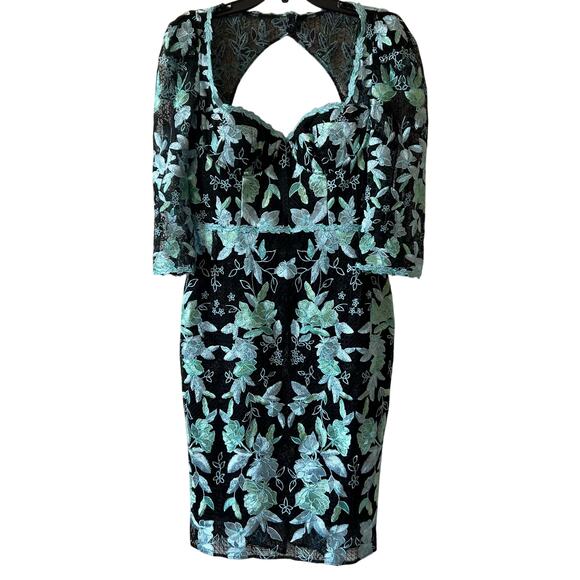 Marchesa Notte Embroidered Sheath Dress green black size 10 C8 - Picture 2 of 7